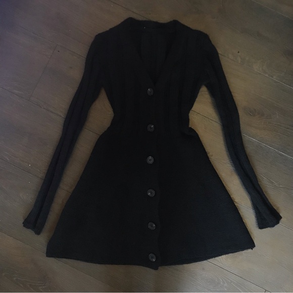 Black Knit Long Sleeve Sweater Dress - Picture 2 of 13